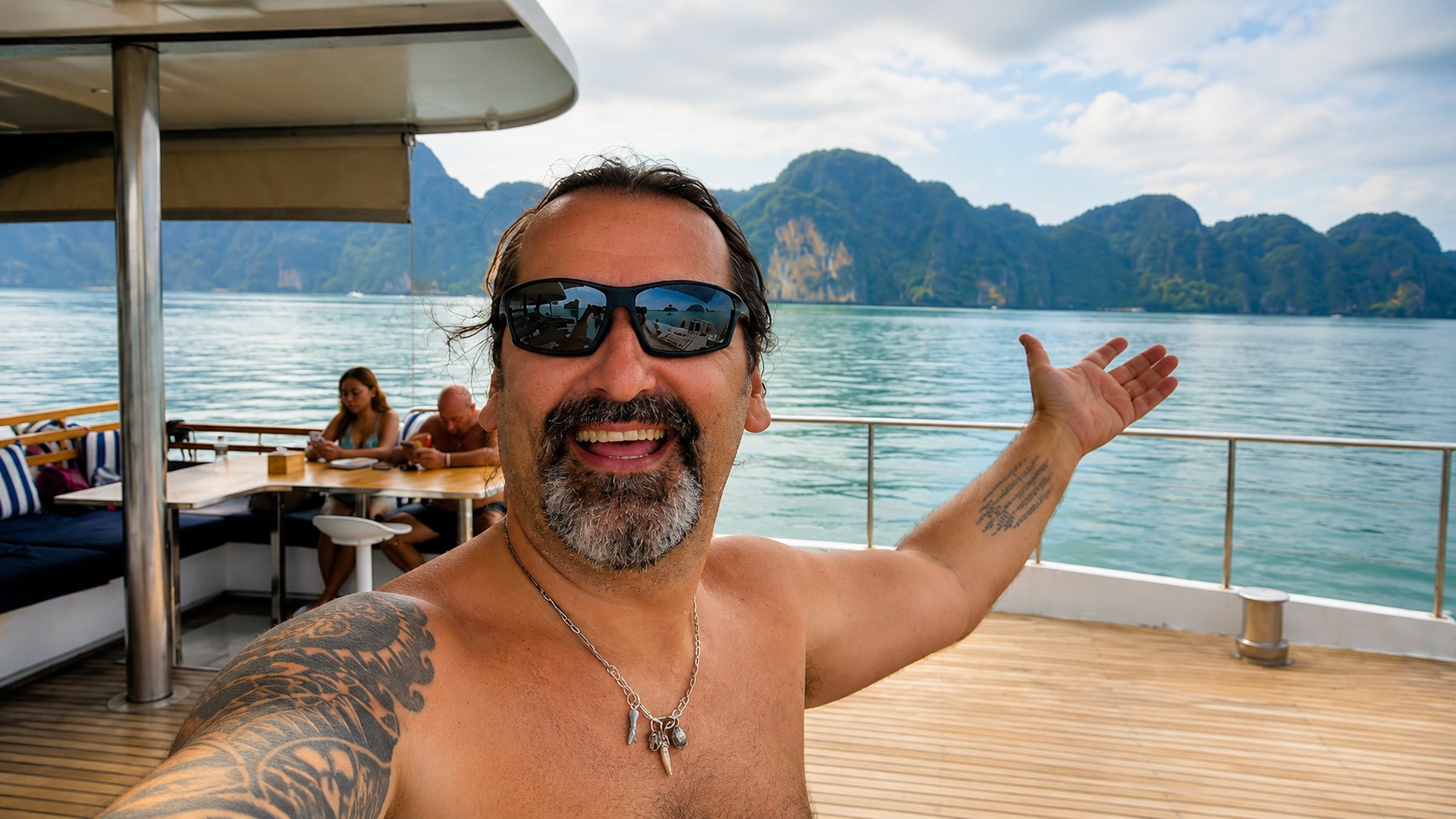 David on a boat in Phang Nga Bay, Thailand